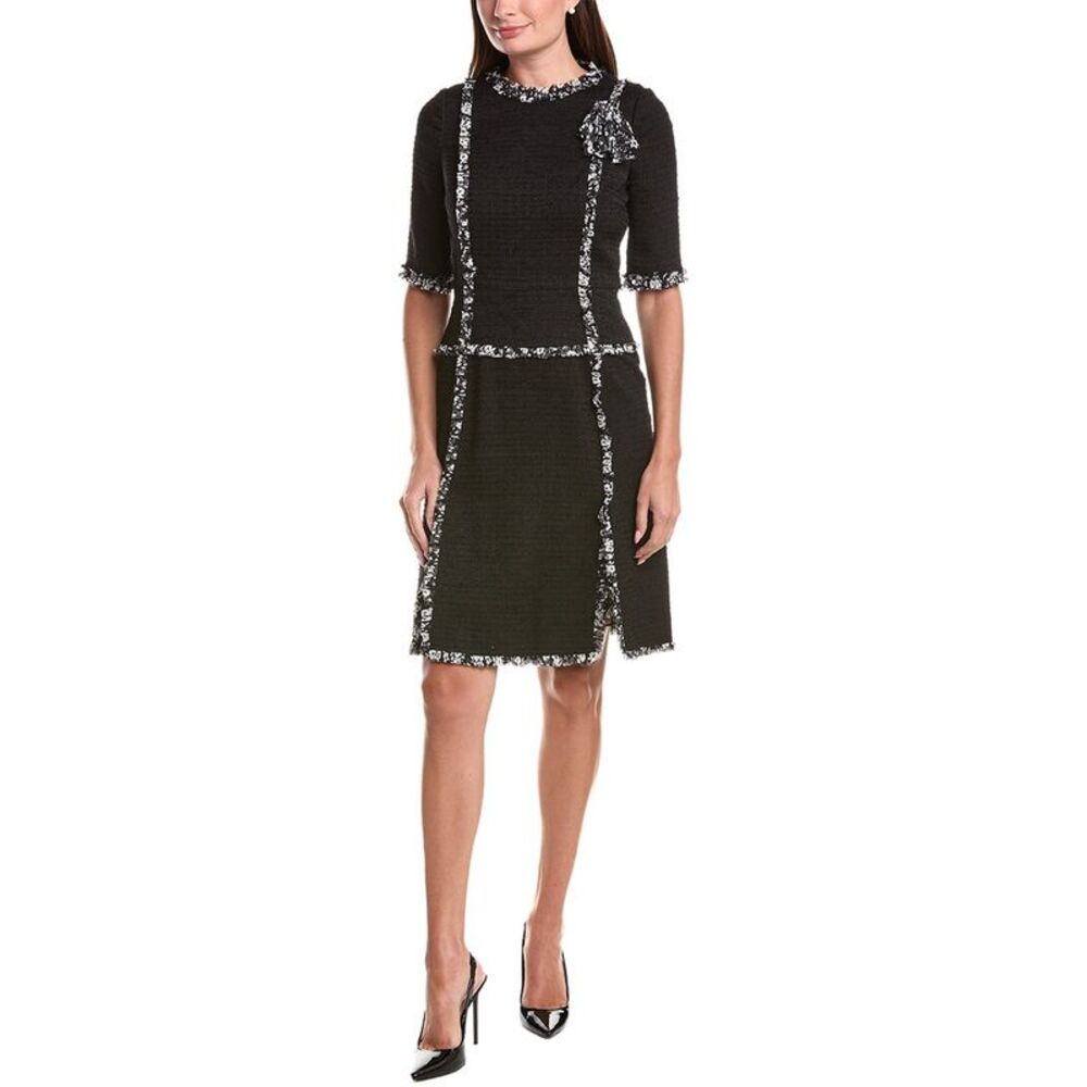 Teri Jon By Rickie Freeman Womens Boucle Silk Chiffon Trim & Corsage Sleeve